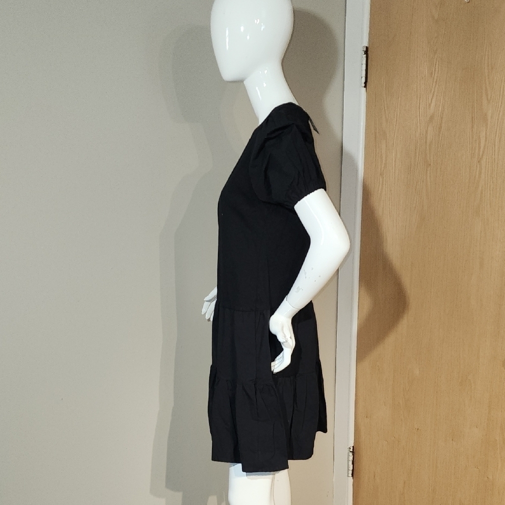 Black Puff Sleeve Tiered Dress - Picture 7 of 9